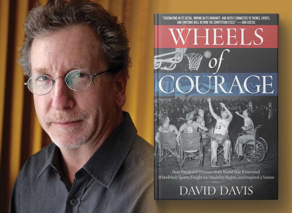 Book cover of Wheels of Courage and the author.